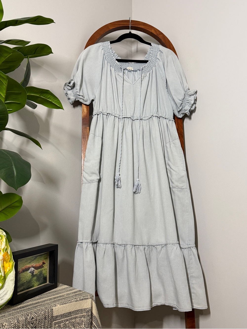 Roolee MEDIUM Light Wash Puff Sleeve Maxi Dress